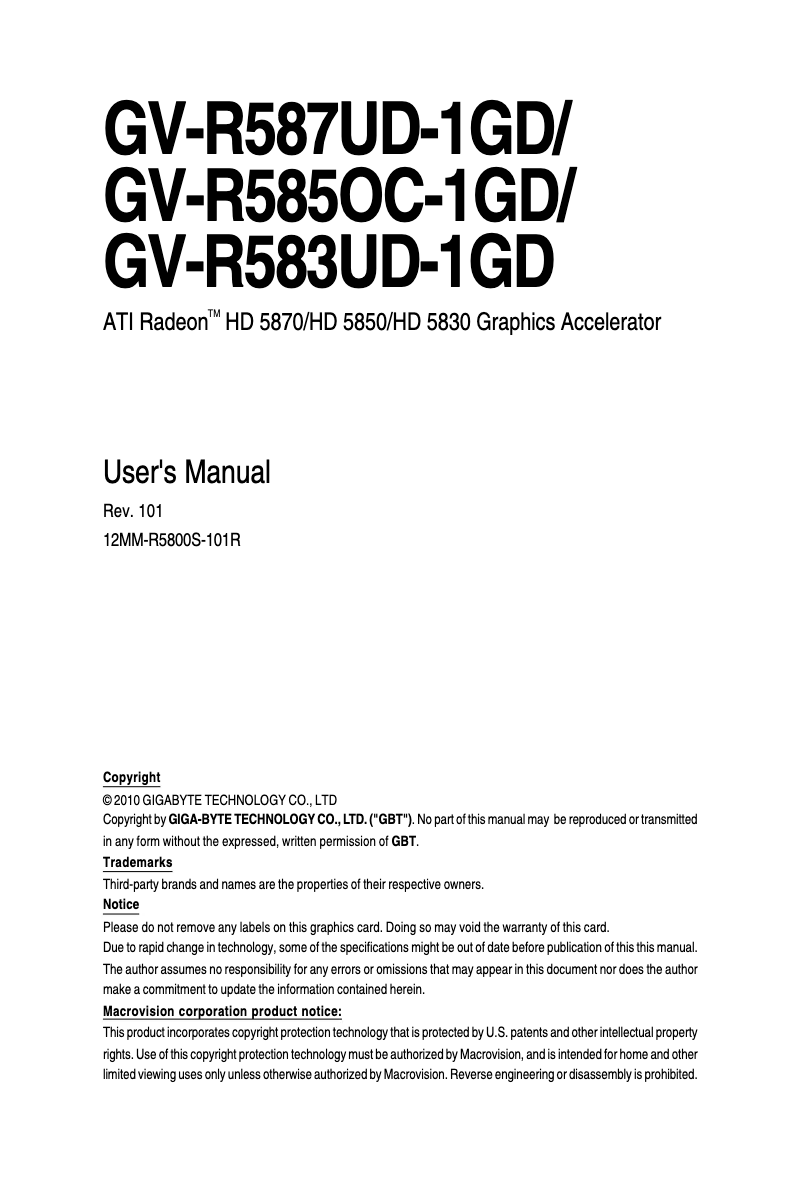 Página 1 del manual Manual de usuario Gigabyte GV-R587UD-1GD