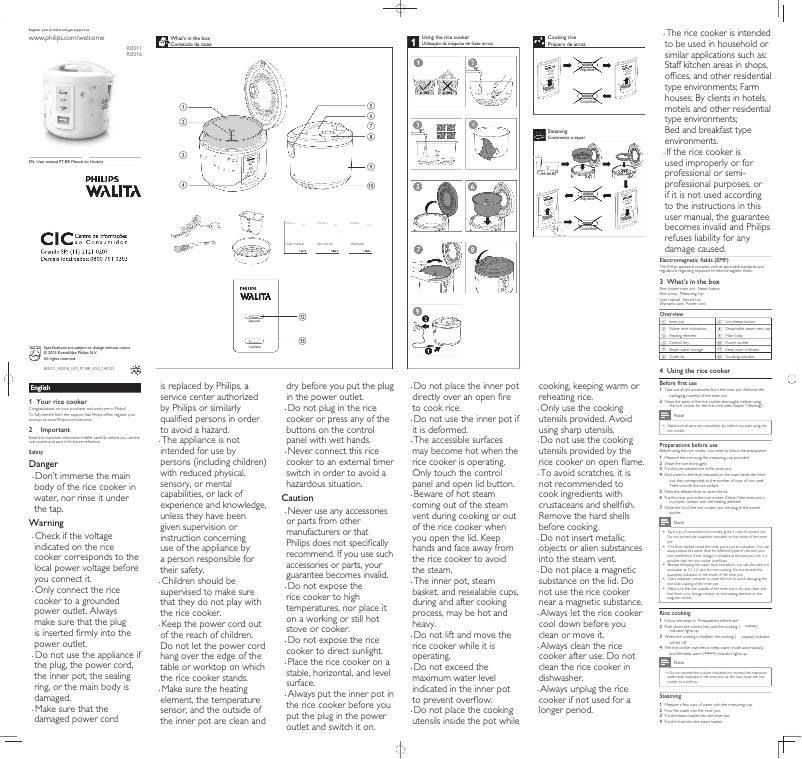 Image de la première page du manuel de l'appareil Walita RI3016