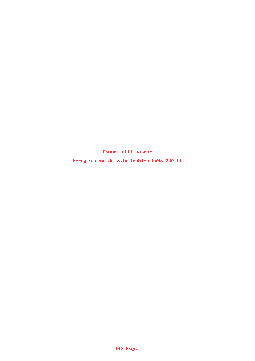 Page 1 de la notice Manuel utilisateur Toshiba DVS8-240-1T