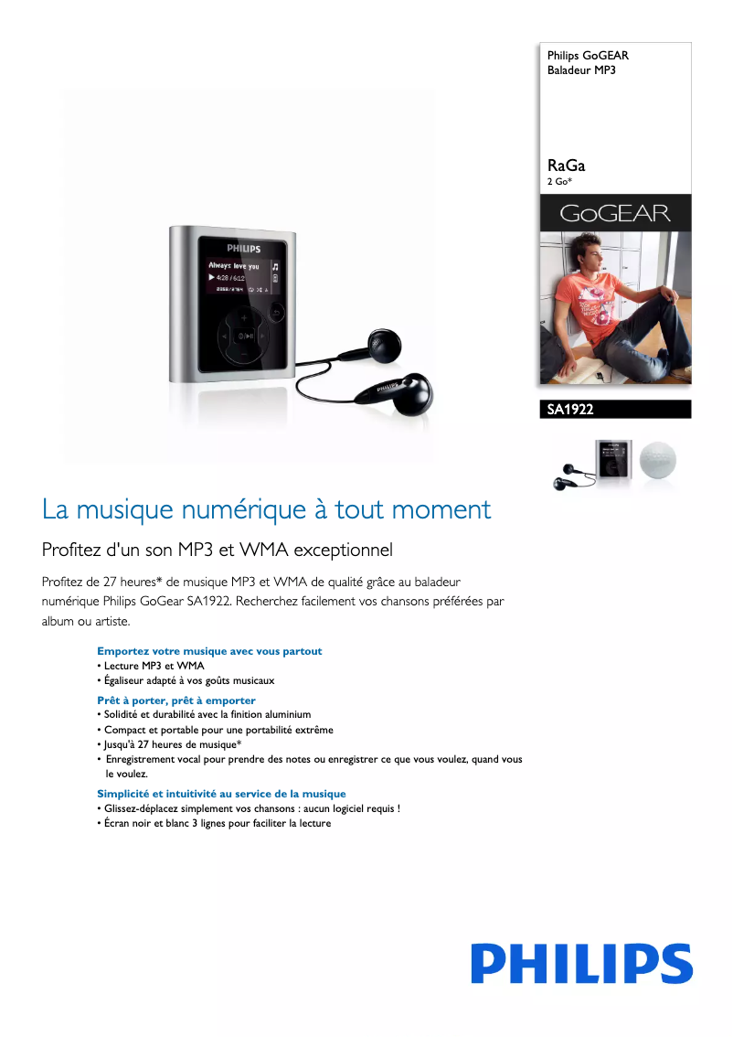 Page 1 of the manual Technical Sheet Philips GoGear SA1922