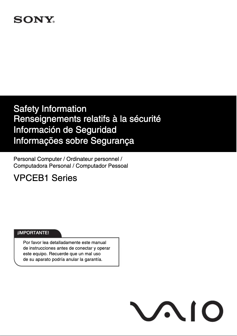 Page 1 de la notice Instructions de sécurité Sony VPCEB18FD