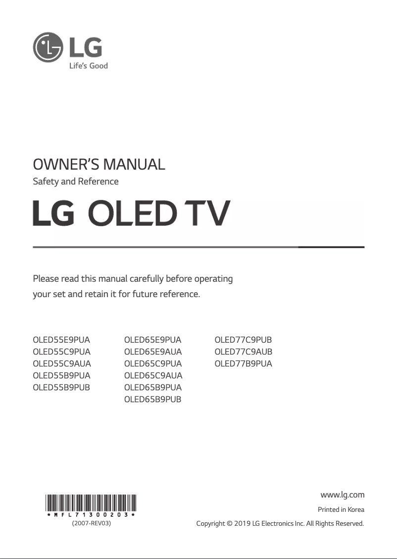 Page 1 of the manual User Manual LG OLED55C9PUA