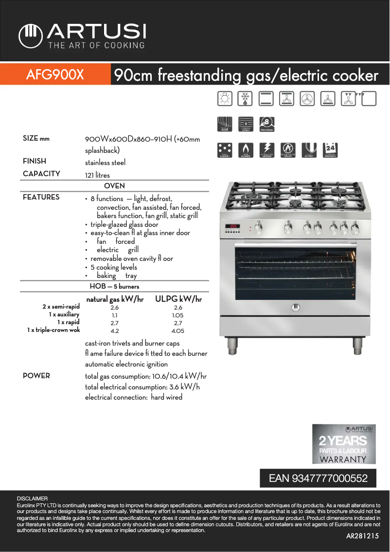 Página 1 del manual Ficha técnica Artusi AFG900X