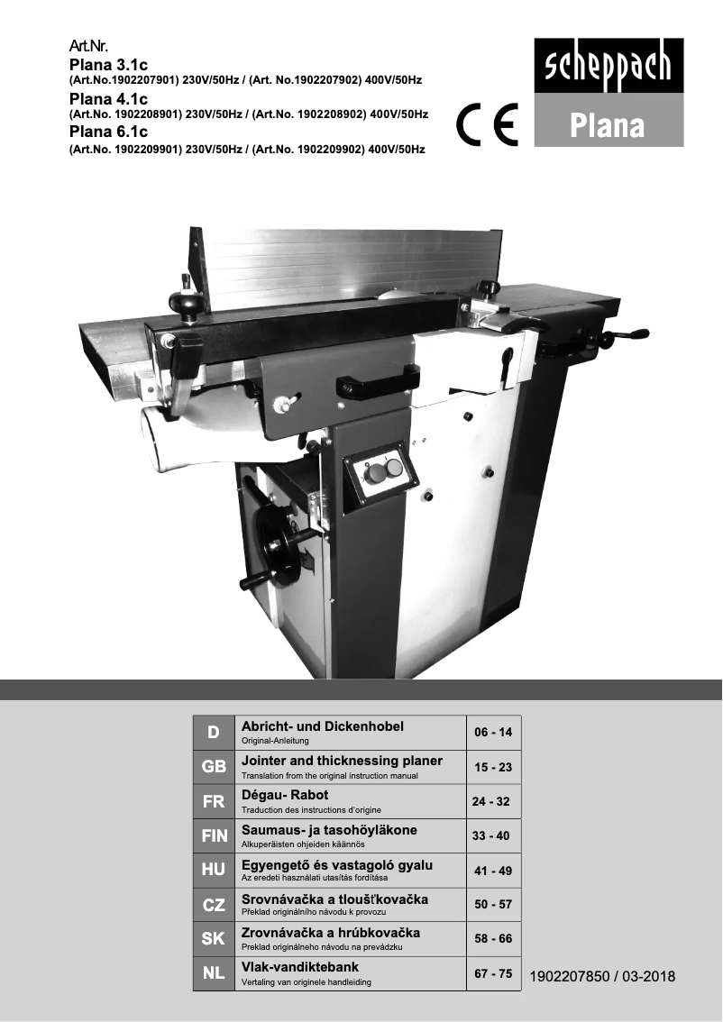 Page 1 de la notice Manuel utilisateur Scheppach Plana 3.1c