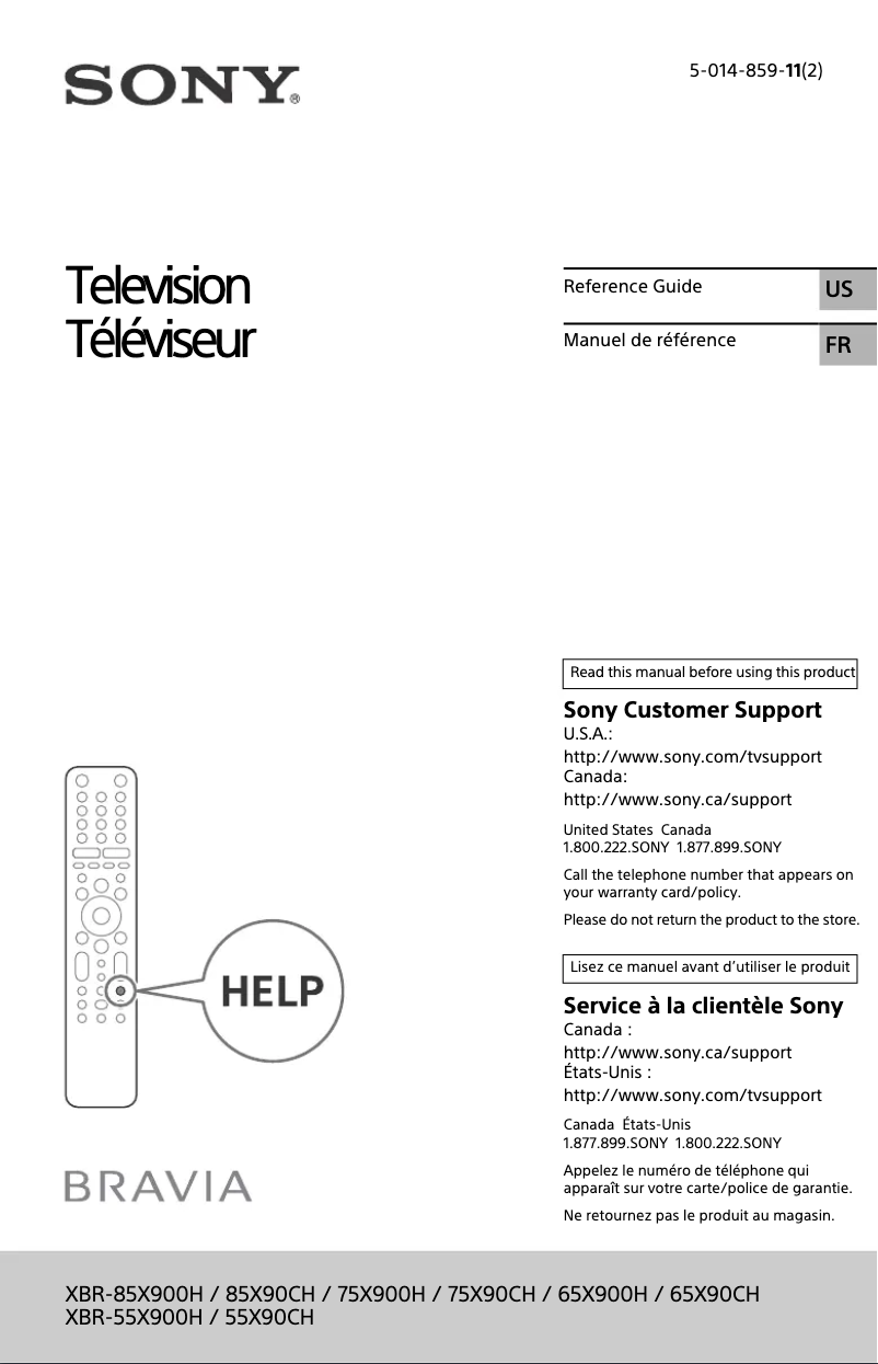 Page 1 de la notice Manuel utilisateur Sony Bravia XBR-55X900H