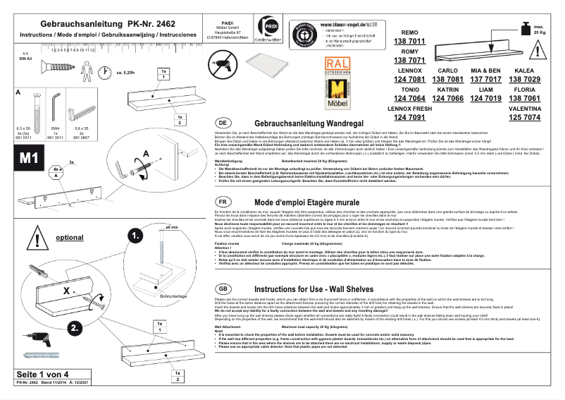 Page 1 de la notice Manuel utilisateur Paidi Remo