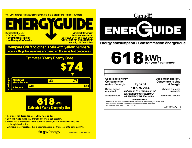 Page 1 de la notice Label énergétique Whirlpool WRF560SEHW