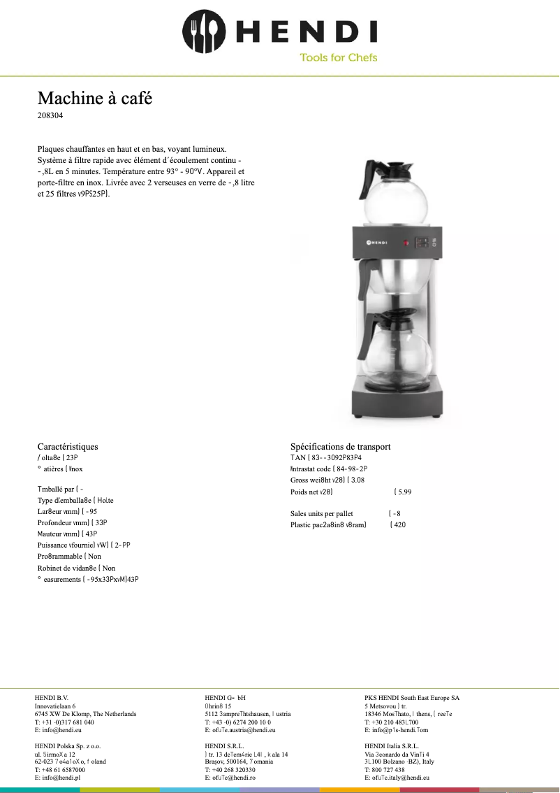 Page 1 de la notice Fiche technique Hendi 208304