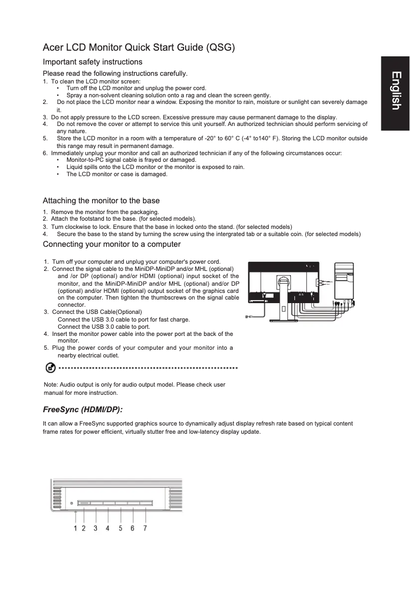 Page 1 de la notice Guide de démarrage rapide Acer BE270K