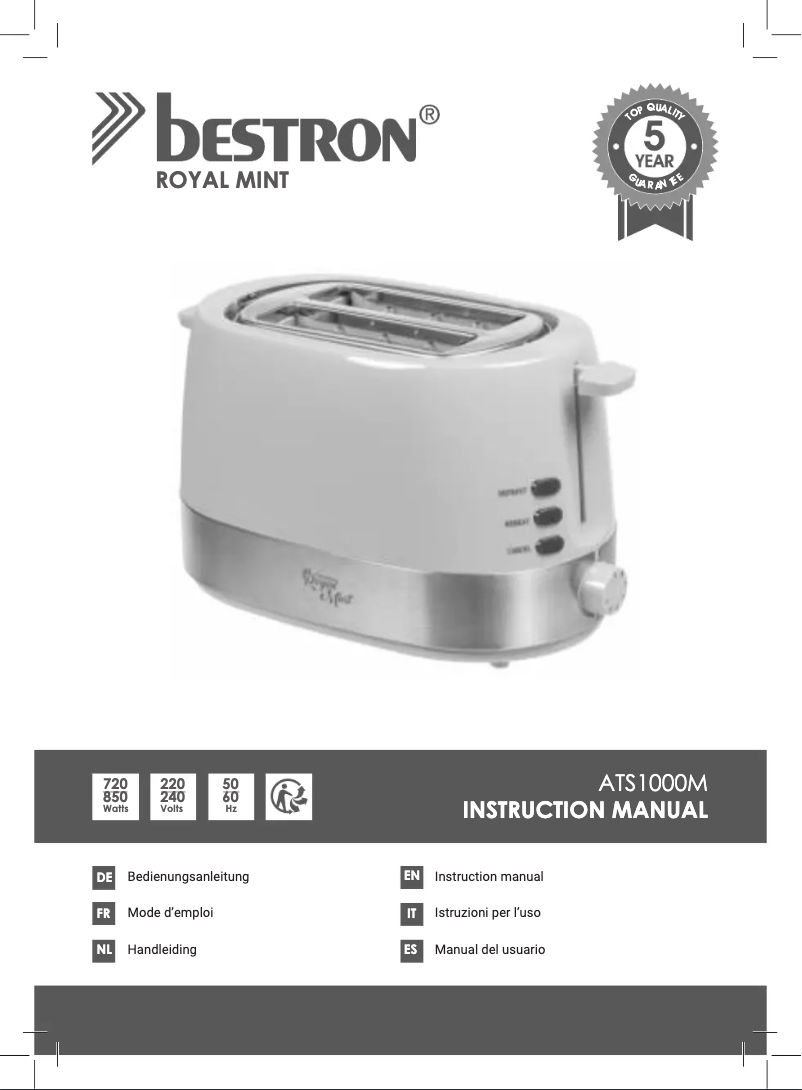 Page 1 de la notice Manuel utilisateur Bestron ATS1000M