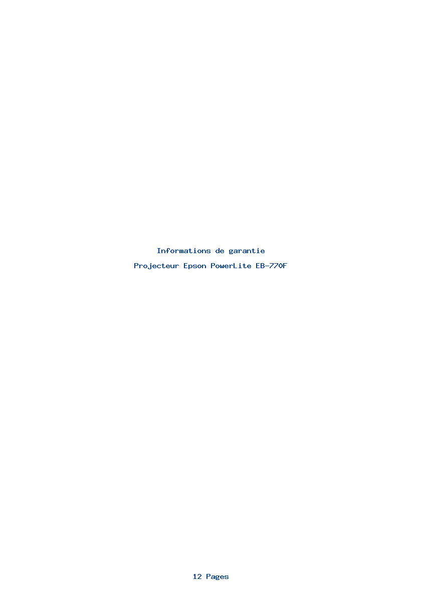Page 1 de la notice Informations de garantie Epson PowerLite EB-770F