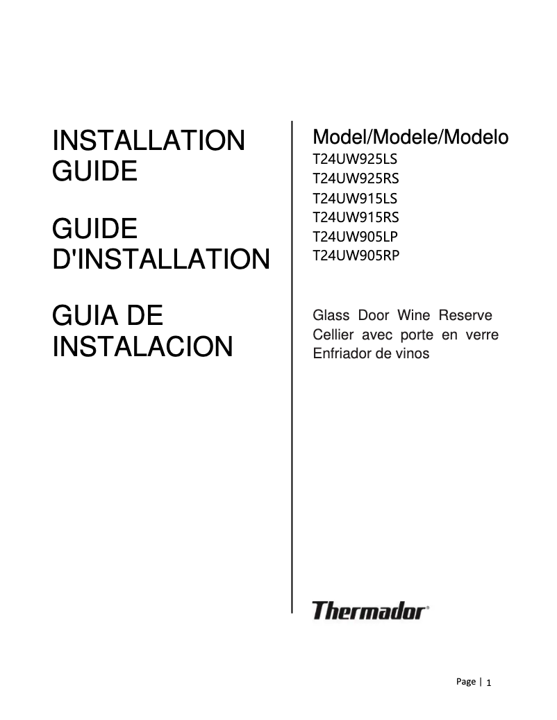 Page 1 de la notice Guide d'installation Thermador T24UW915LS