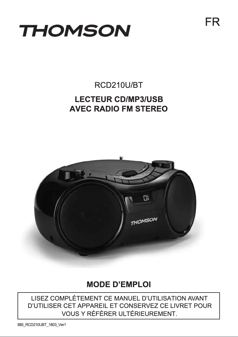 Page 1 de la notice Manuel utilisateur Thomson RCD210U/BT