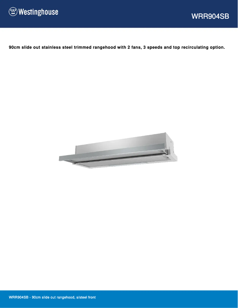 Page 1 de la notice Fiche technique Westinghouse WRR904SB