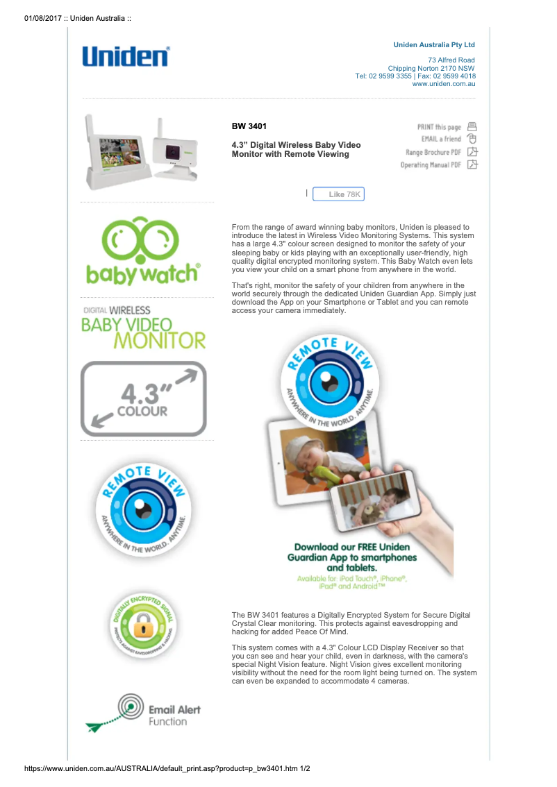 Page 1 de la notice Manuel utilisateur Uniden BW 3401