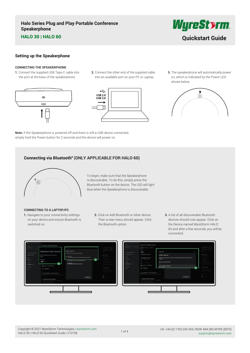 Page 1 de la notice Guide de démarrage rapide WyreStorm HALO 30