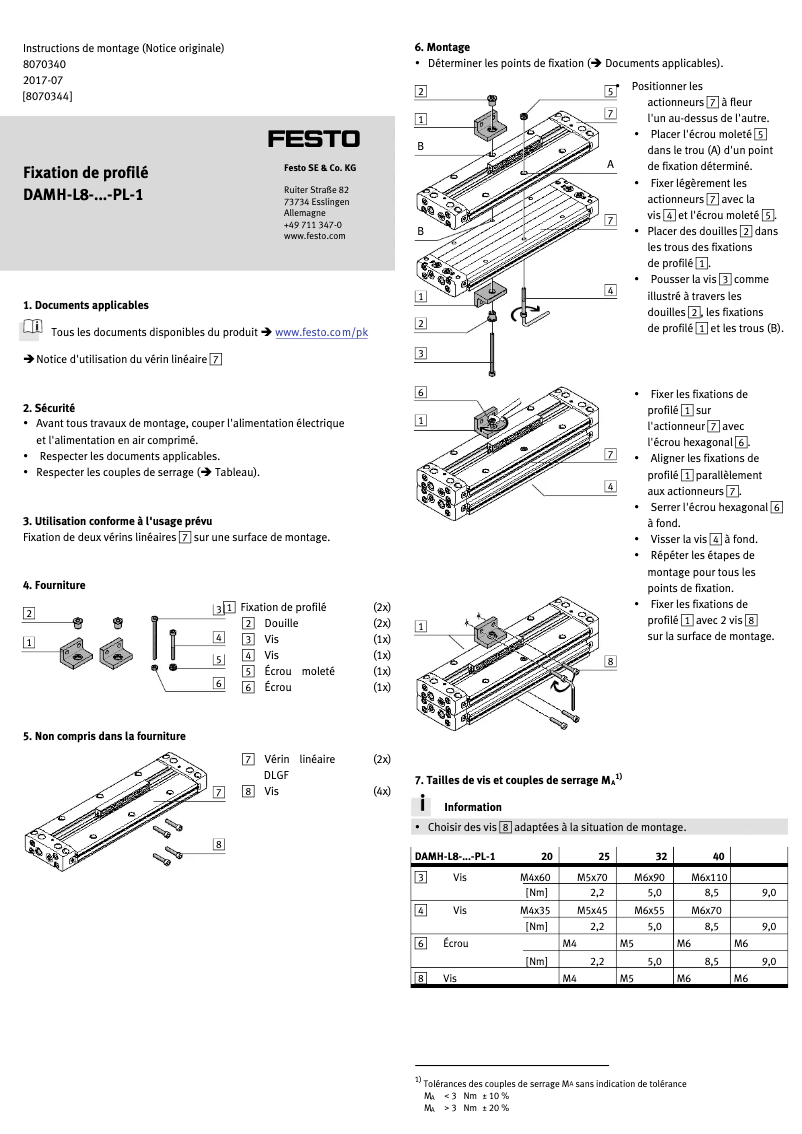 Page 1 de la notice Manuel utilisateur Festo DAMH-L8-20-PL-1