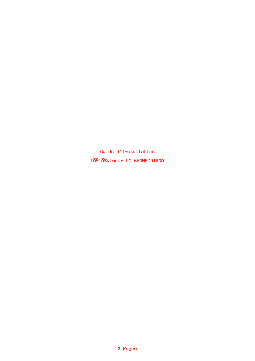 Page 1 de la notice Guide d'installation LG 65QNED916QA