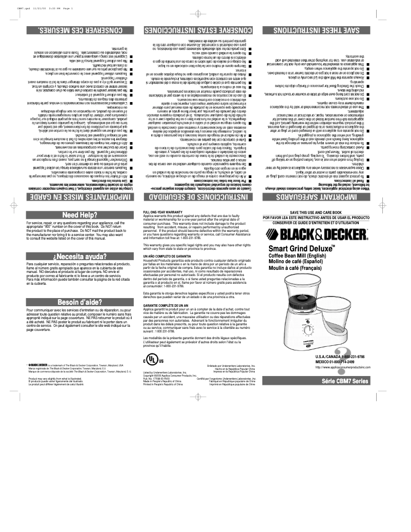 Page 1 de la notice Manuel utilisateur Black & Decker CBM7