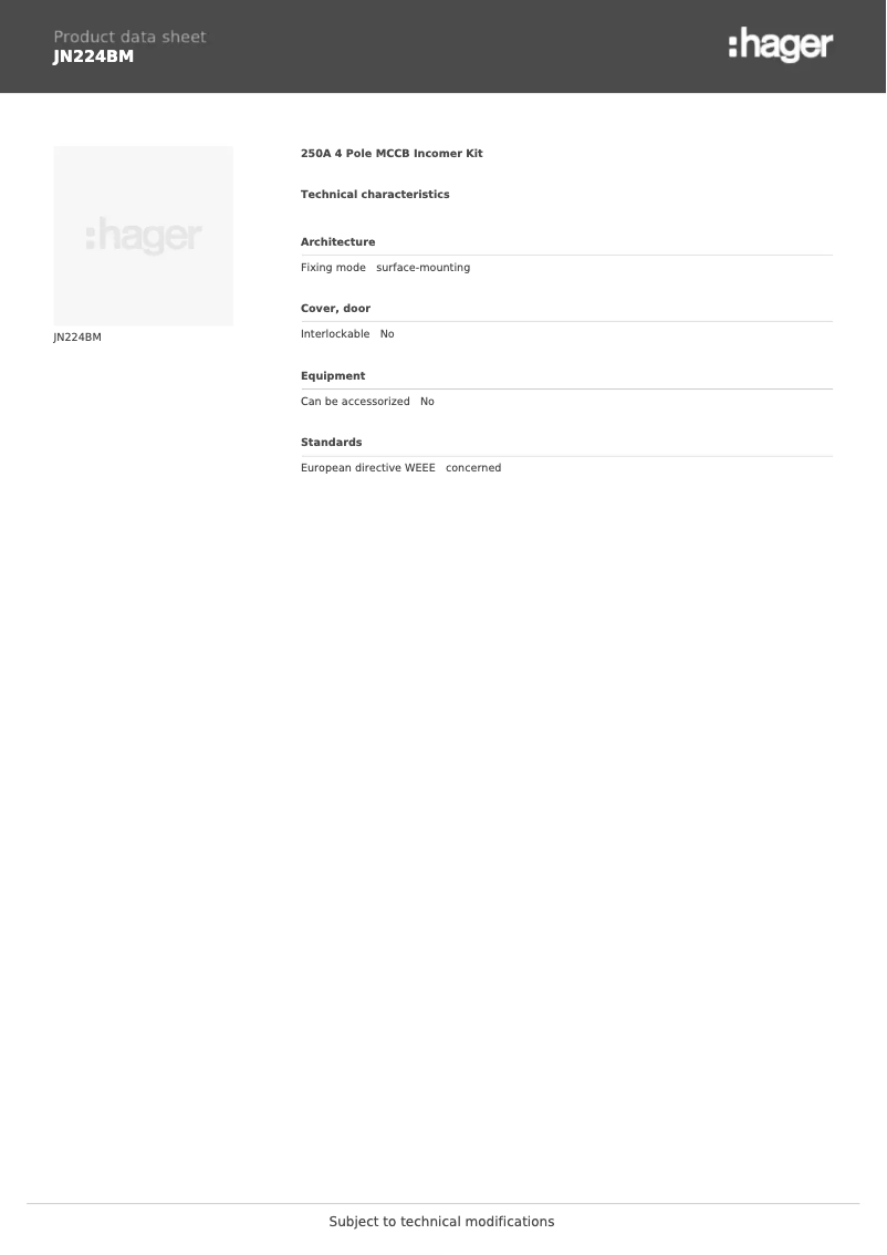 Page 1 de la notice Manuel utilisateur Hager JN224BM