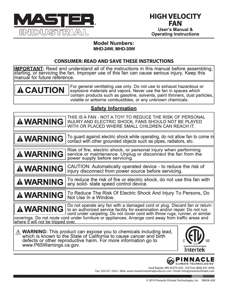 Page 1 de la notice Manuel utilisateur Master MHD-24W