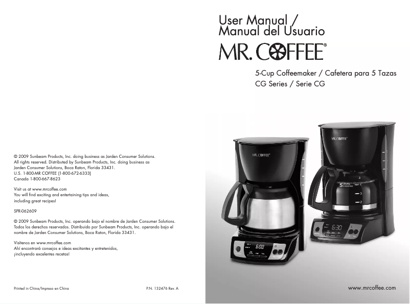 Page 1 of the manual User Manual Mr. Coffee CGX7