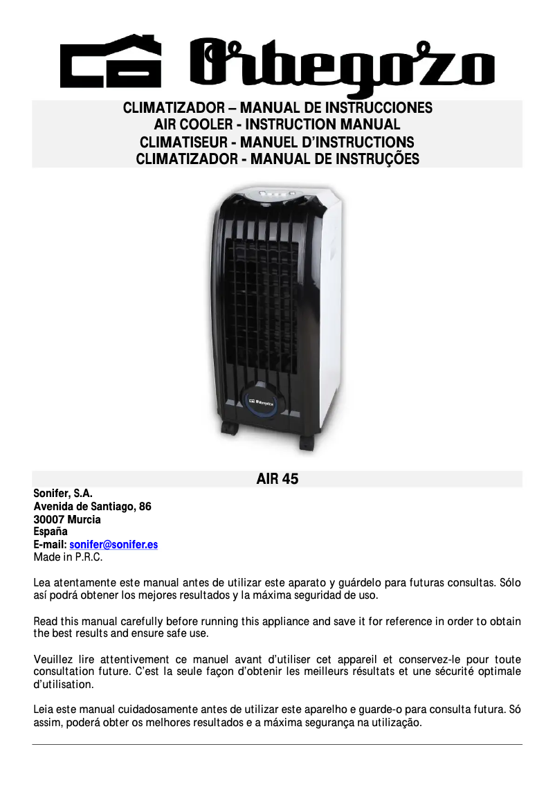 Page 1 de la notice Manuel utilisateur Orbegozo AIR 45