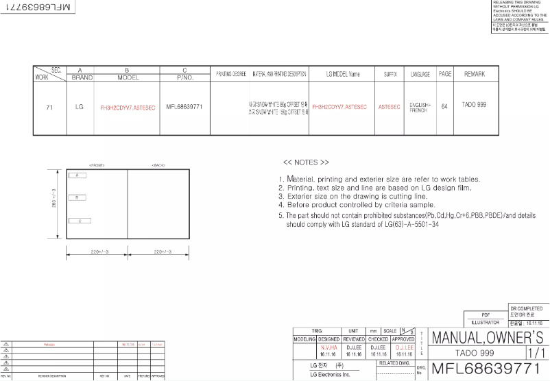 Page 1 de la notice Manuel utilisateur LG 41303