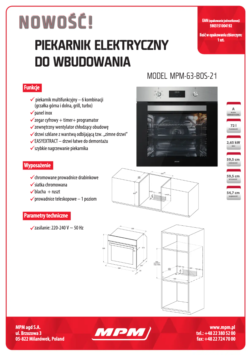 Page 1 de la notice Fiche technique MPM MPM-63-BOS-21