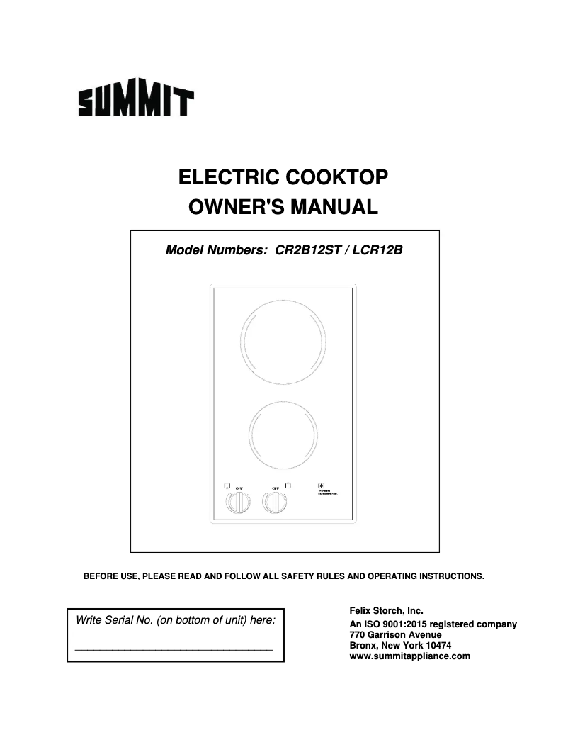 Page 1 de la notice Manuel utilisateur Summit CR2B12ST