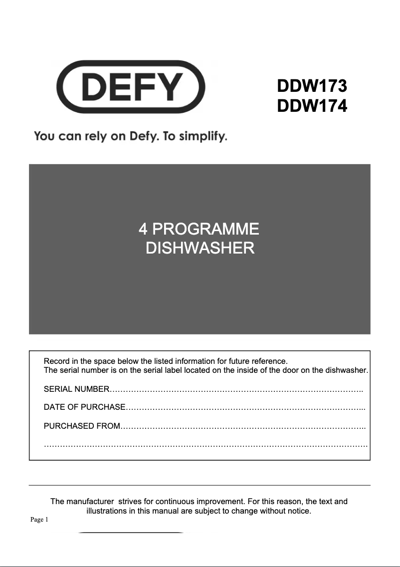 Page 1 de la notice Manuel utilisateur Defy DDW 173