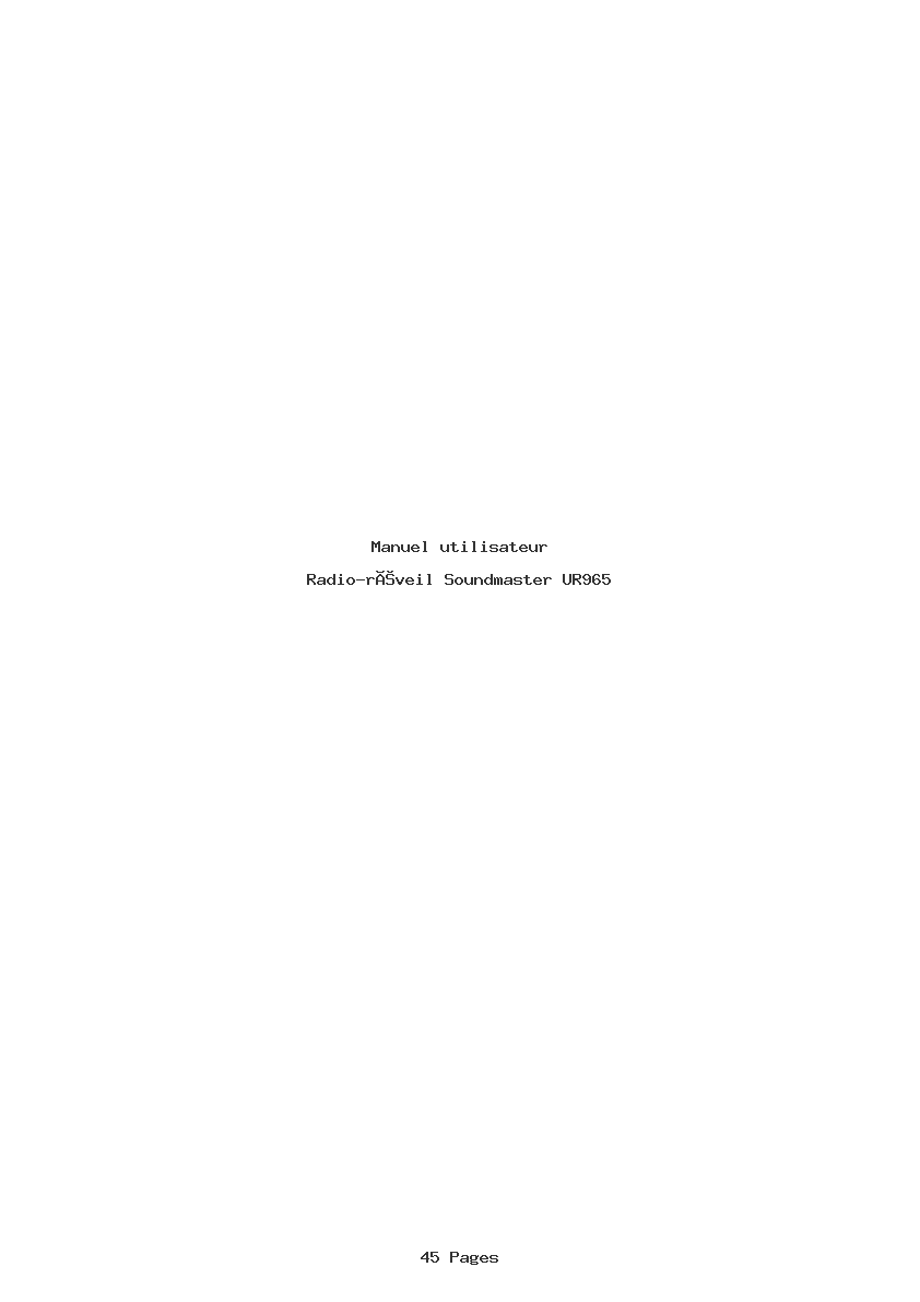 Page 1 de la notice Manuel utilisateur Soundmaster UR965