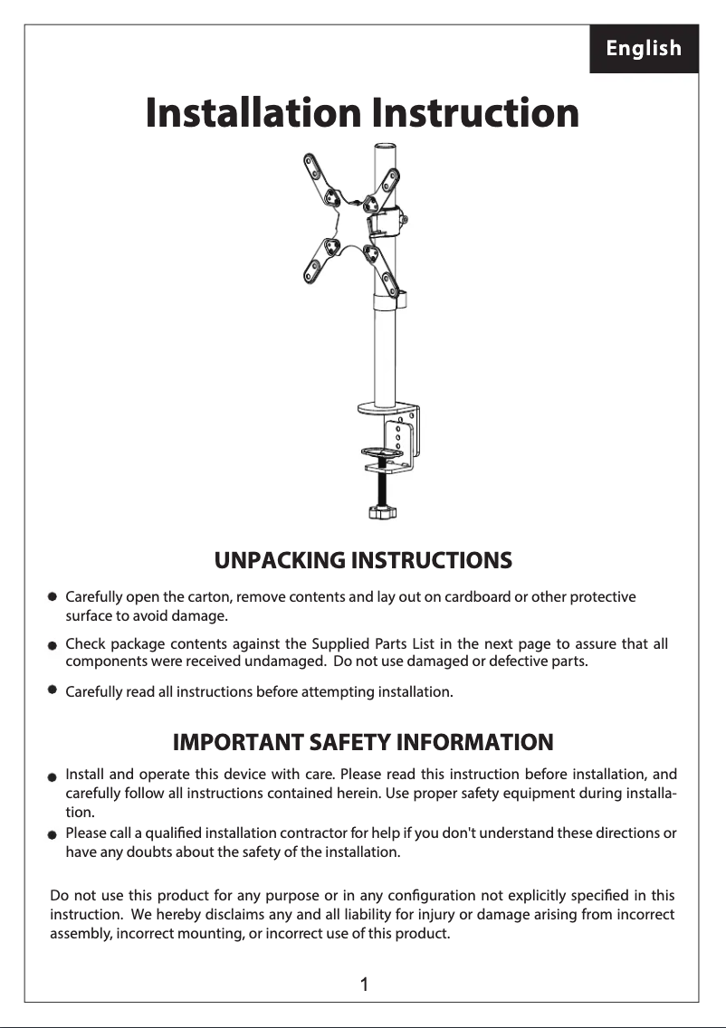 Page 1 de la notice Manuel utilisateur Mount-It! MI-709