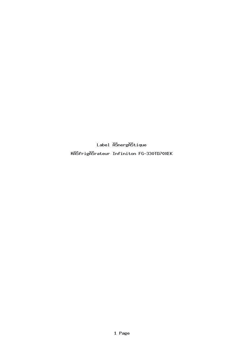 Page 1 de la notice Label énergétique Infiniton FG-330TD70XEK