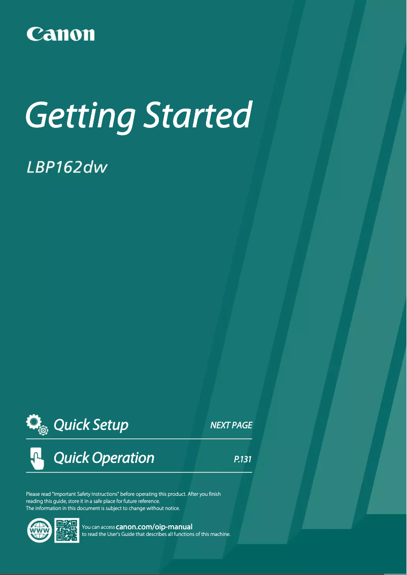 Page 1 de la notice Manuel utilisateur Canon i-Sensys LBP162dw