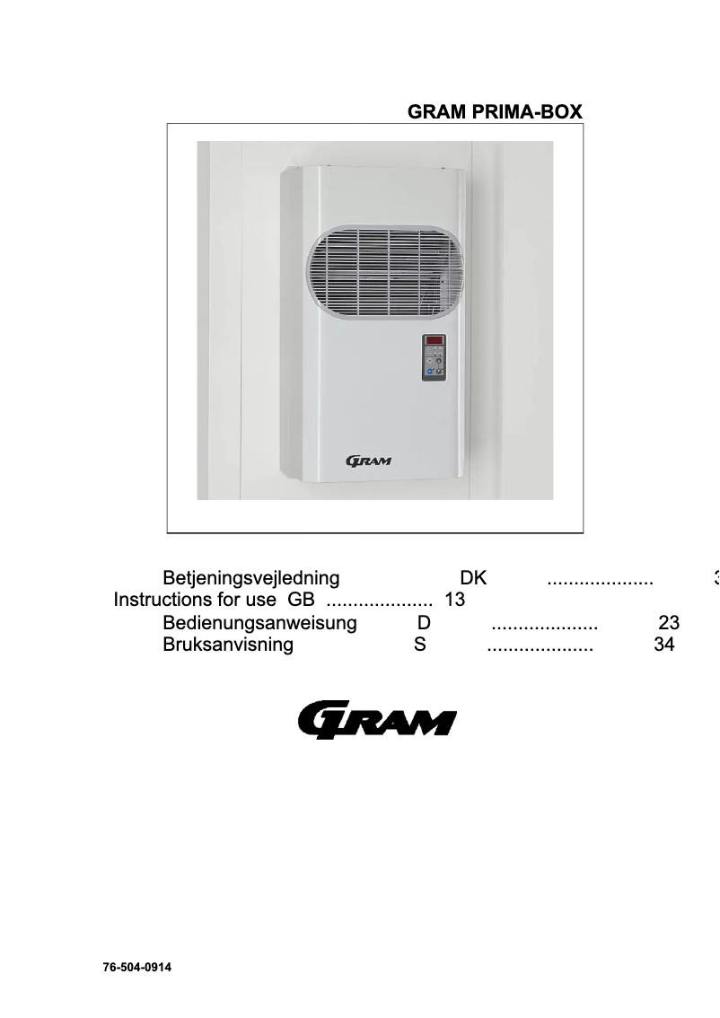 Page 1 de la notice Manuel utilisateur Gram PRIMA-BOX