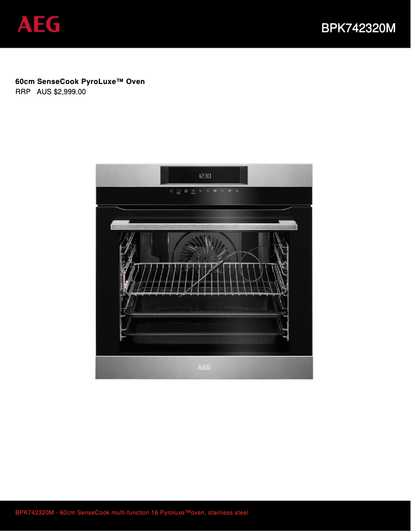 Page 1 de la notice Fiche technique AEG BPK742320M