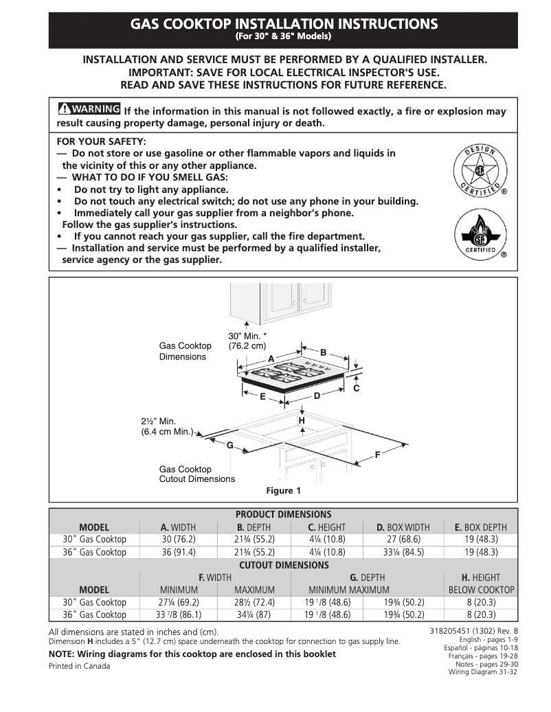 Page 1 de la notice Guide d'installation Electrolux E30GC70FSS