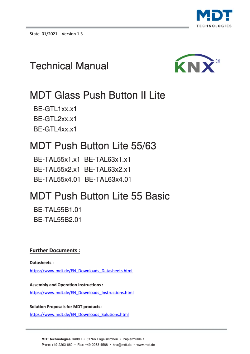 Página 1 del manual Manual de usuario MDT BE-GTL20W.01