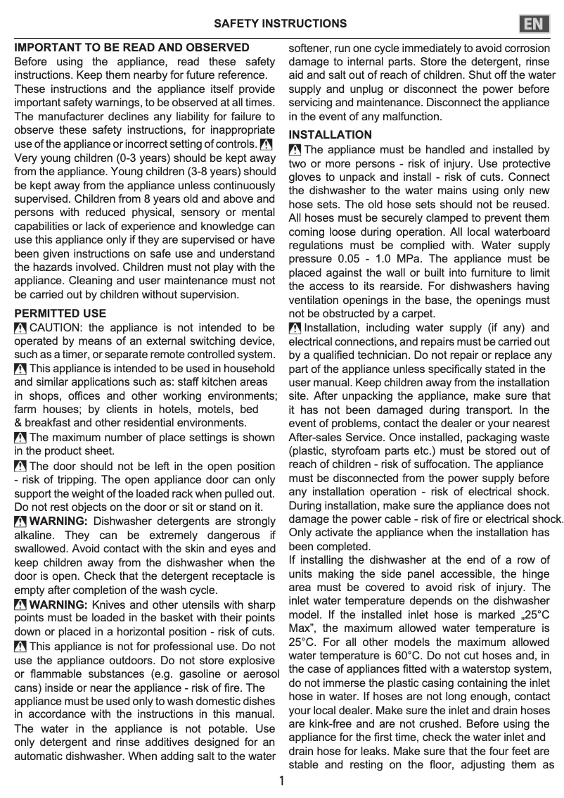 Page 1 de la notice Instructions de sécurité Whirlpool W3F D634