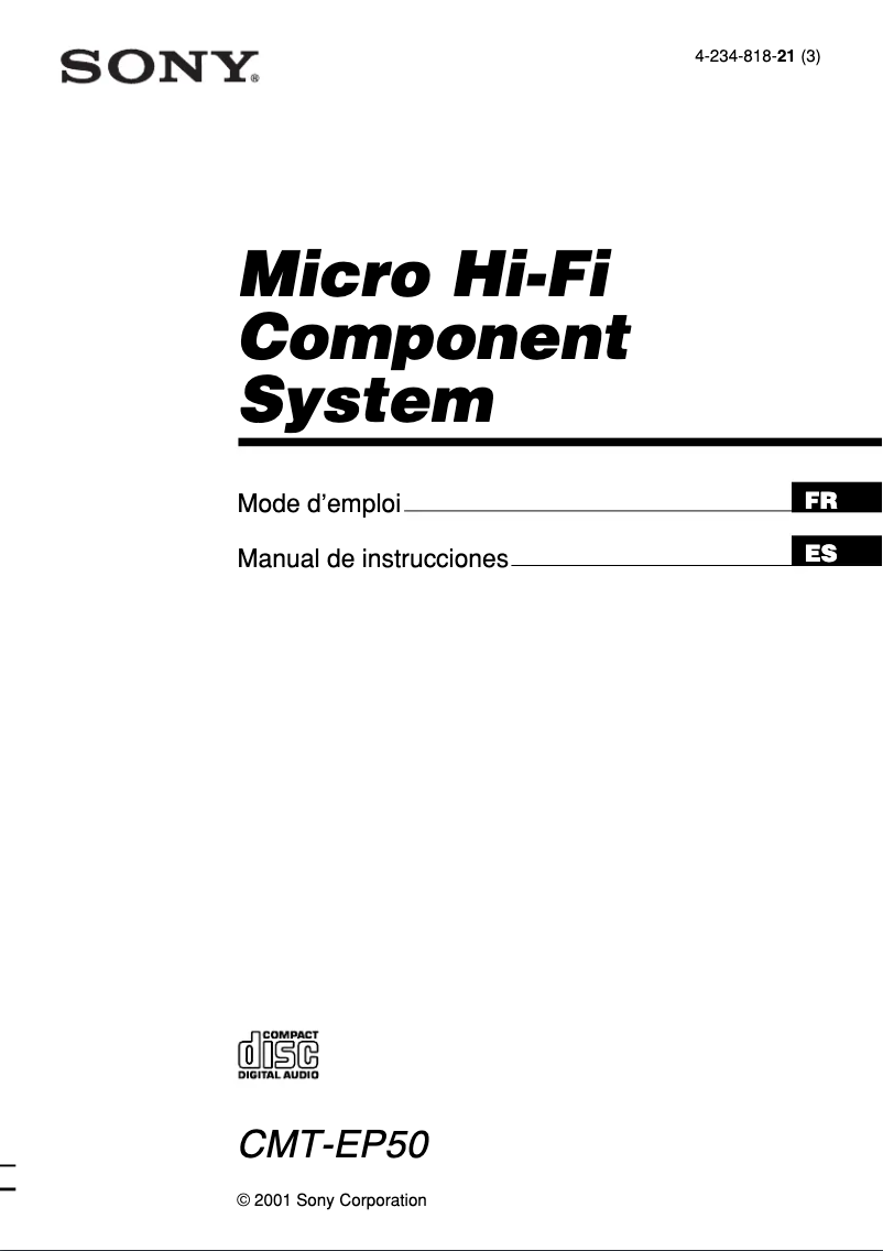 Page 1 de la notice Manuel utilisateur Sony CMT-EP50