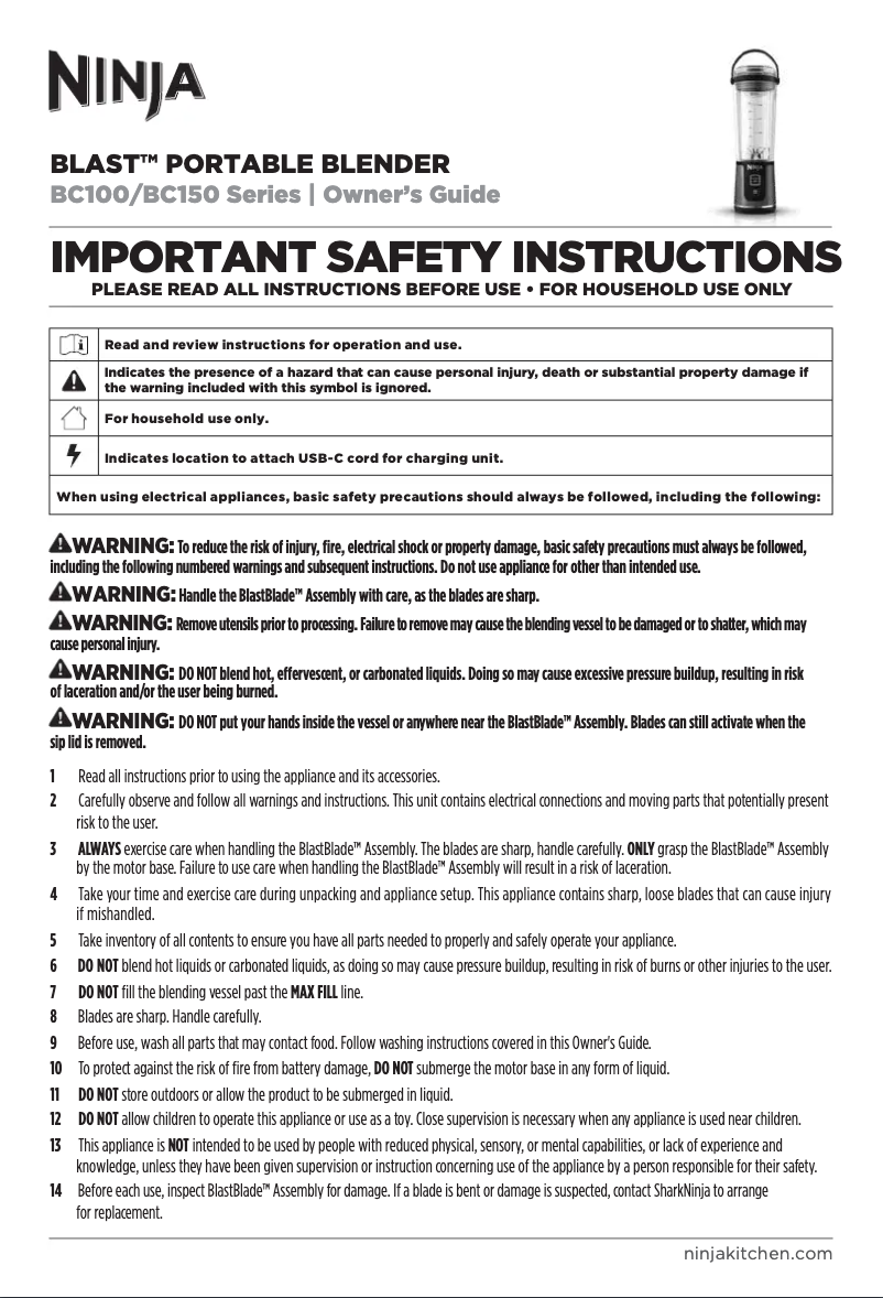 Page 1 de la notice Manuel utilisateur Ninja Blast BC151