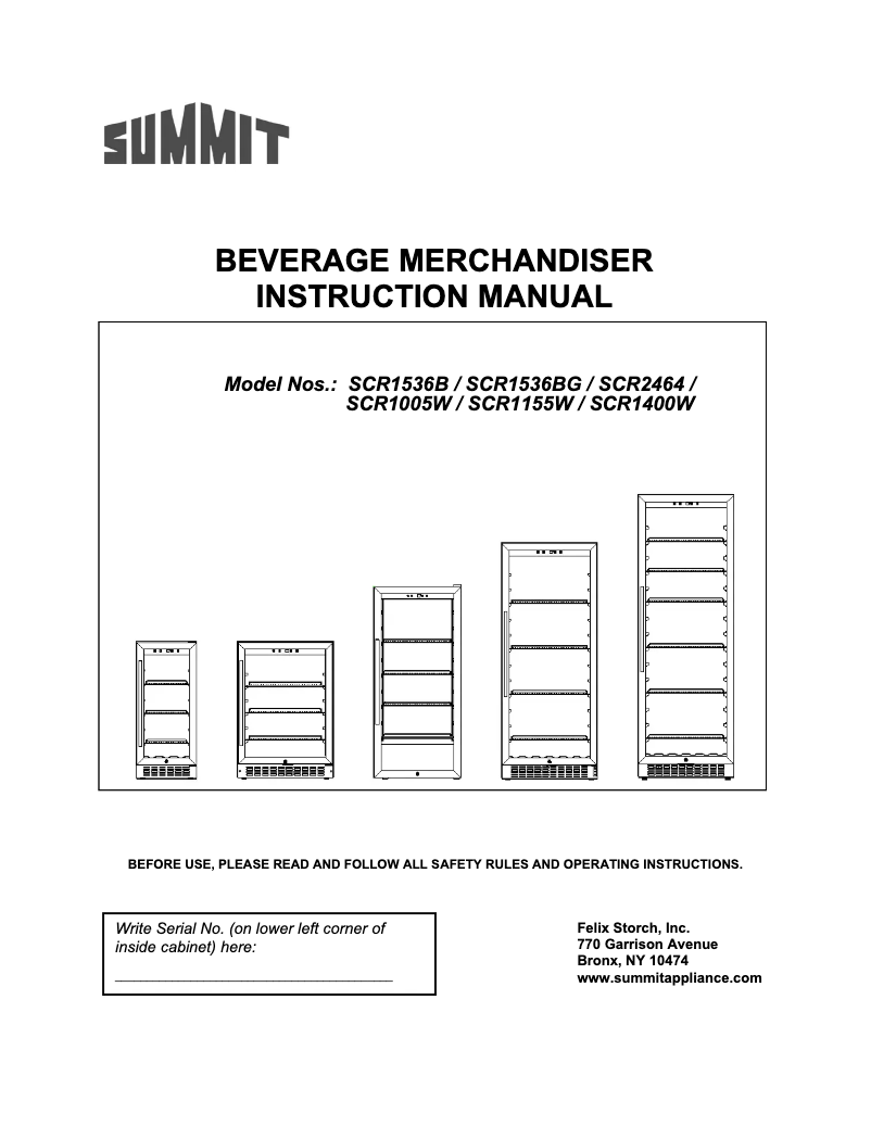 Page 1 de la notice Guide d'installation Summit Commercial SCR1400WCSS