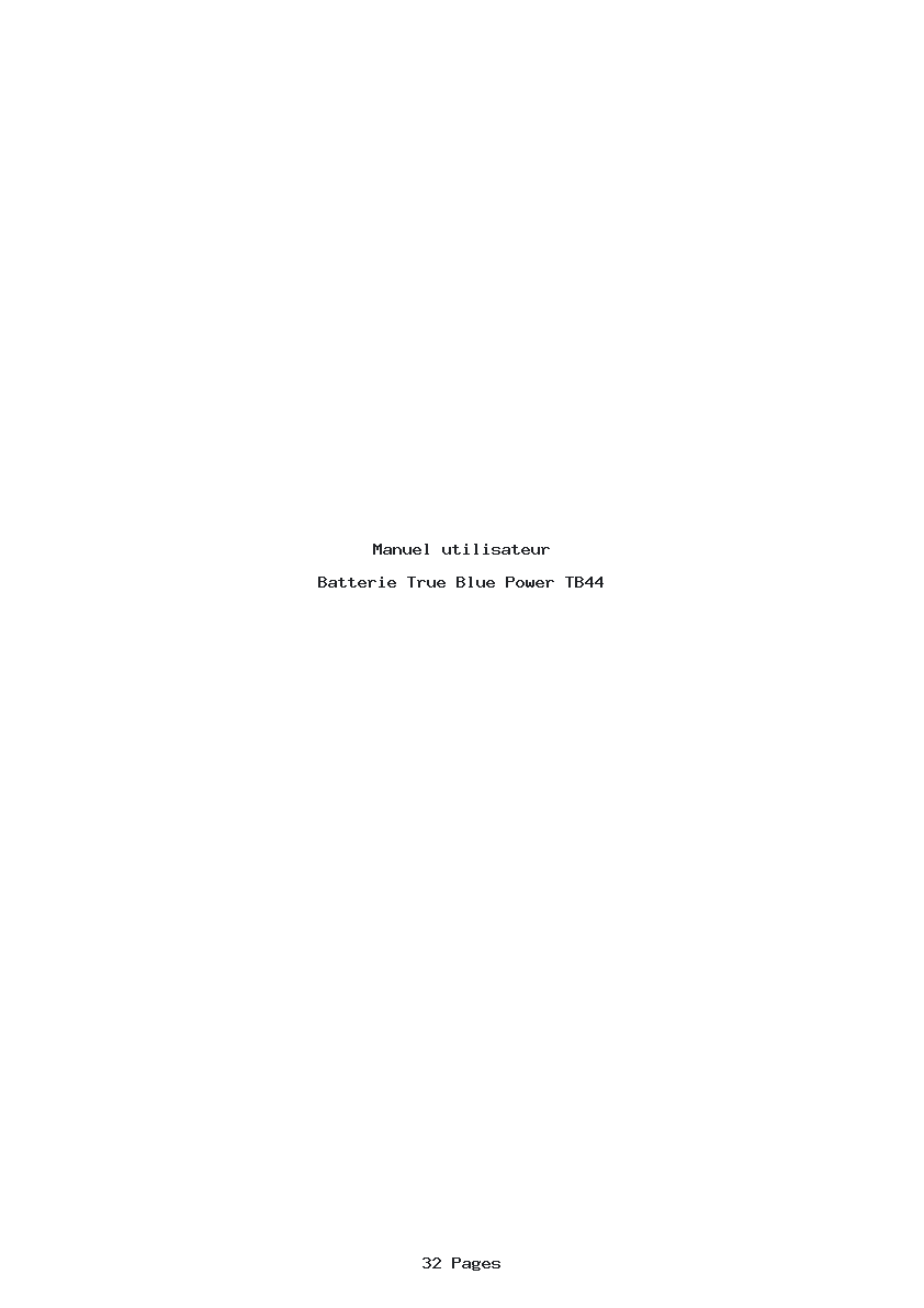 Page 1 de la notice Manuel utilisateur True Blue Power TB44