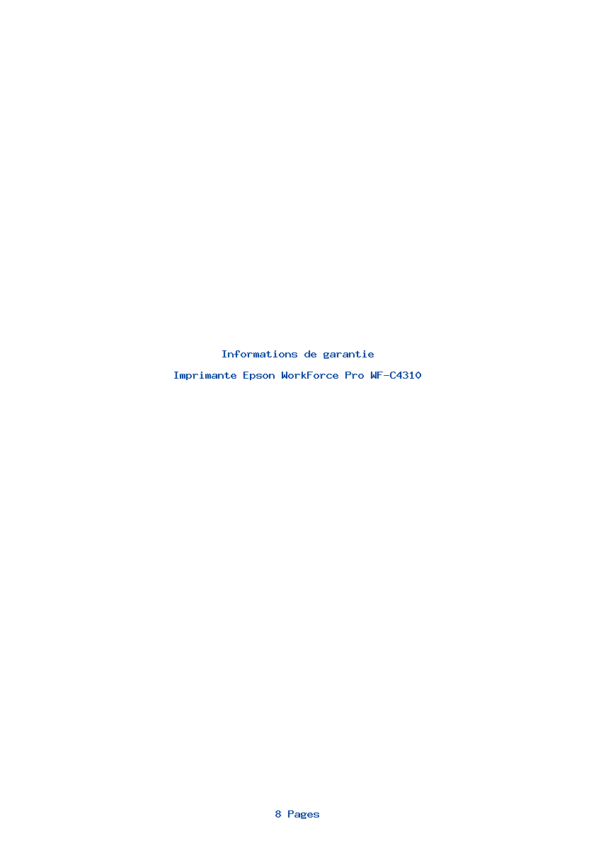 Page 1 de la notice Informations de garantie Epson WorkForce Pro WF-C4310