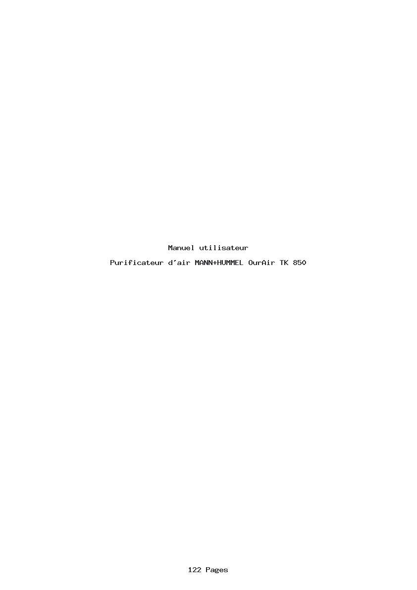 Page 1 de la notice Manuel utilisateur MANN+HUMMEL OurAir TK 850