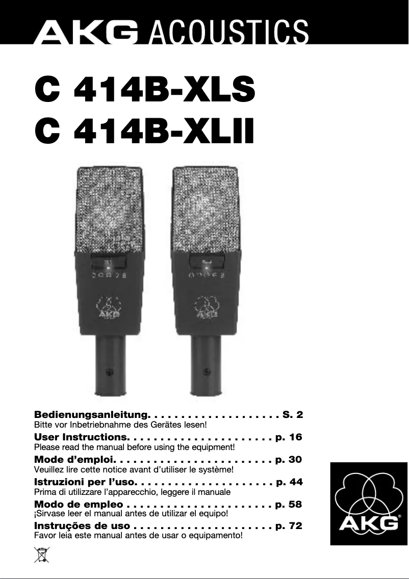 Page 1 de la notice Manuel utilisateur AKG C 414B-XLS