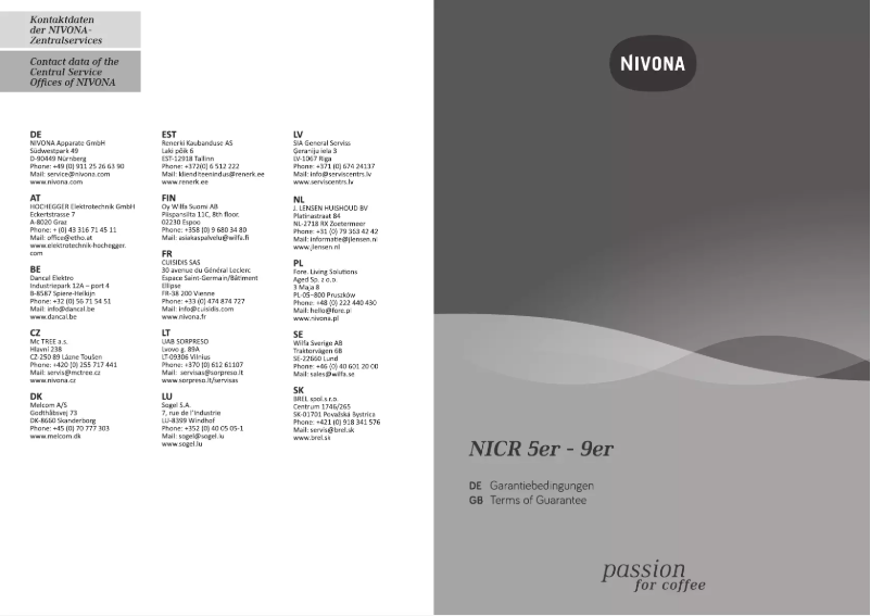 Página 1 del manual Información de garantía Nivona CafeRomatica 690