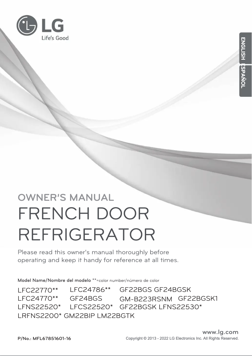 Page 1 de la notice Manuel utilisateur LG LFC22770SB