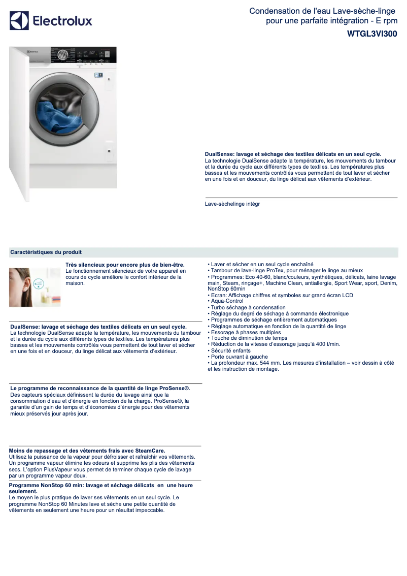 Página 1 del manual Ficha técnica Electrolux WTGL3VI300